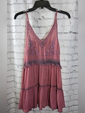 Sacred Threads Lace-Embroidered Pink Boho Tiered Top Size L/XL